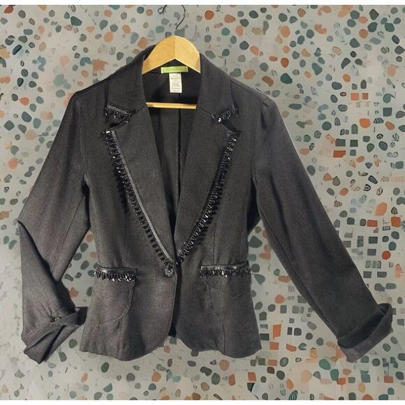 VTG My Boyfriends Back Women Blazer Jacket Med Studded Grunge Goth Punk Academia - Picture 1 of 13